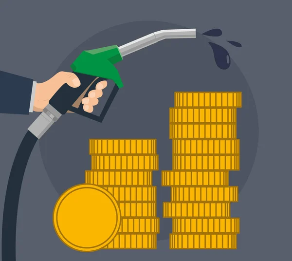 矢量插图描绘了一个气泵和钱 燃料价格上涨和高价格的概念 — 图库矢量图片