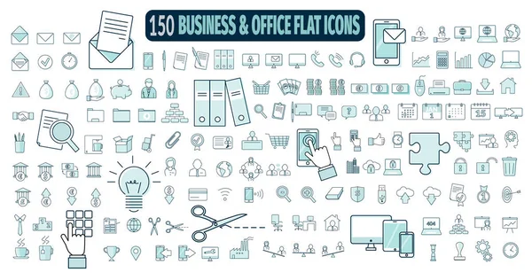 Finans, iş, bilişim ve ofis hayatını betimleyen 150 modern vektör simgesi ve piktogramın derlenmesi
