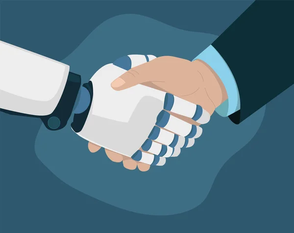 stock vector Vector illustration showing a handshake between a robot and a human. Concept of the replacement of man by machine and the progression of artificial intelligence