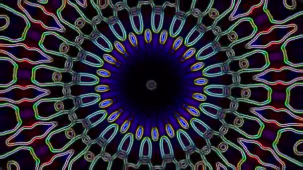 Colorful Flower Pattern Kaleidoscope Effect Black Background Resolution Backdrop — Stockvideo