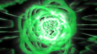 Glow green energy effect with white ray in dark background. 4k footage PC 2D rendering