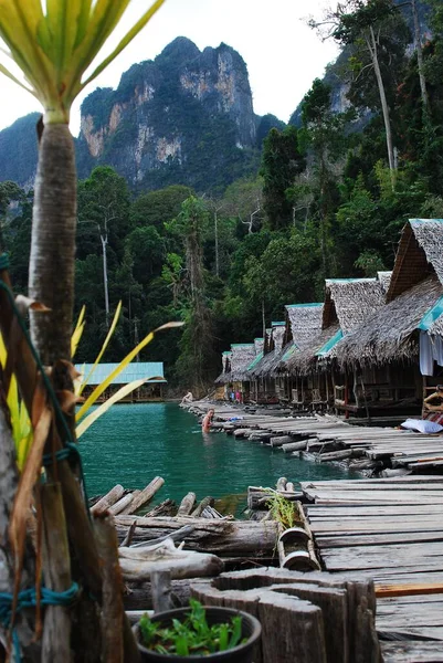 Piękny Widok Bungalowy Nad Jeziorem Kao Sok Tajlandia — Zdjęcie stockowe