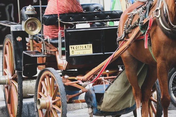 Yogyakarta Indonesia October 2022 Andong Horse Drawn Carriage Its Coachman — Stock Photo, Image