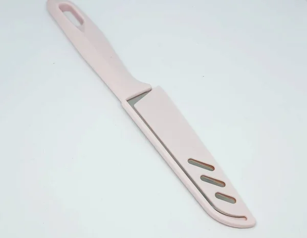Pembe Saplı Bir Bıçağın Izole Edilmiş Bir Fotoğrafı Ayrıca Bıçağın — Stok fotoğraf