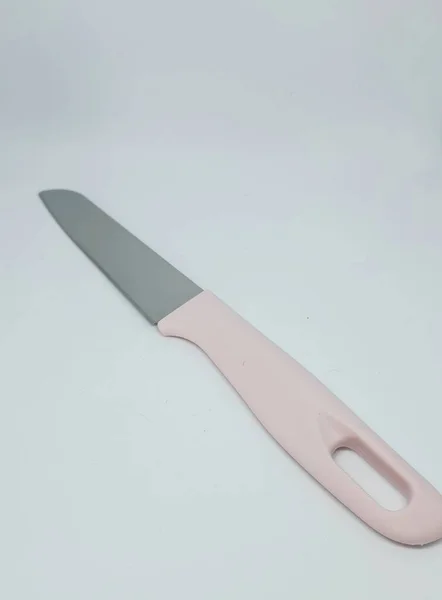 Pembe Saplı Bir Bıçağın Izole Edilmiş Bir Fotoğrafı Ayrıca Bıçağın — Stok fotoğraf