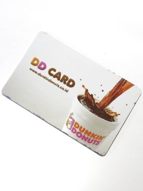 West Java, Indonesia on July 2022. Isolated photo of a loyalty card, DD Card. With this card, every time you make a transaction at Dunkin Donuts, you will get points that can be exchanged for shopping vouchers.