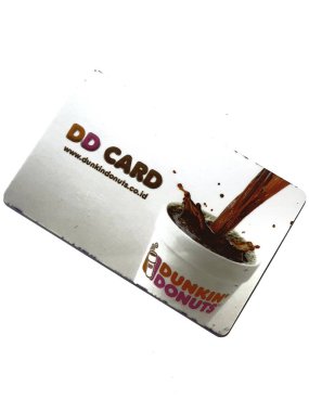 West Java, Indonesia on July 2022. Isolated photo of a loyalty card, DD Card. With this card, every time you make a transaction at Dunkin Donuts, you will get points that can be exchanged for shopping vouchers.