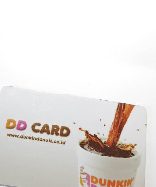 West Java, Indonesia on July 2022. Isolated photo of a loyalty card, DD Card. With this card, every time you make a transaction at Dunkin Donuts, you will get points that can be exchanged for shopping vouchers.