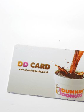 West Java, Indonesia on July 2022. Isolated photo of a loyalty card, DD Card. With this card, every time you make a transaction at Dunkin Donuts, you will get points that can be exchanged for shopping vouchers.