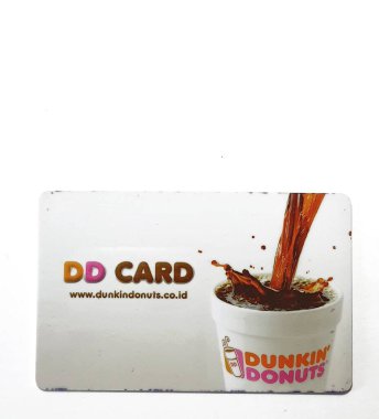West Java, Indonesia on July 2022. Isolated photo of a loyalty card, DD Card. With this card, every time you make a transaction at Dunkin Donuts, you will get points that can be exchanged for shopping vouchers.