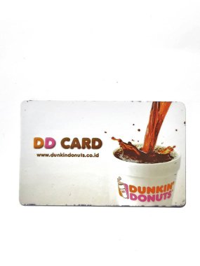 West Java, Indonesia on July 2022. Isolated photo of a loyalty card, DD Card. With this card, every time you make a transaction at Dunkin Donuts, you will get points that can be exchanged for shopping vouchers.