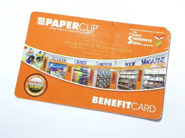 West Java, Indonesia on July 2022. Isolated photo of a loyalty card, Benefit Card Paperclip. With this card, every time you make a transaction at a Paperclip shop, you will get points that can be exchanged for shopping vouchers.