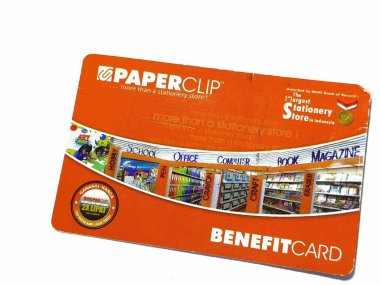 West Java, Indonesia on July 2022. Isolated photo of a loyalty card, Benefit Card Paperclip. With this card, every time you make a transaction at a Paperclip shop, you will get points that can be exchanged for shopping vouchers.