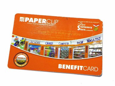 West Java, Indonesia on July 2022. Isolated photo of a loyalty card, Benefit Card Paperclip. With this card, every time you make a transaction at a Paperclip shop, you will get points that can be exchanged for shopping vouchers.