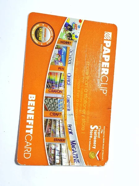 West Java, Indonesia on July 2022. Isolated photo of a loyalty card, Benefit Card Paperclip. With this card, every time you make a transaction at a Paperclip shop, you will get points that can be exchanged for shopping vouchers.
