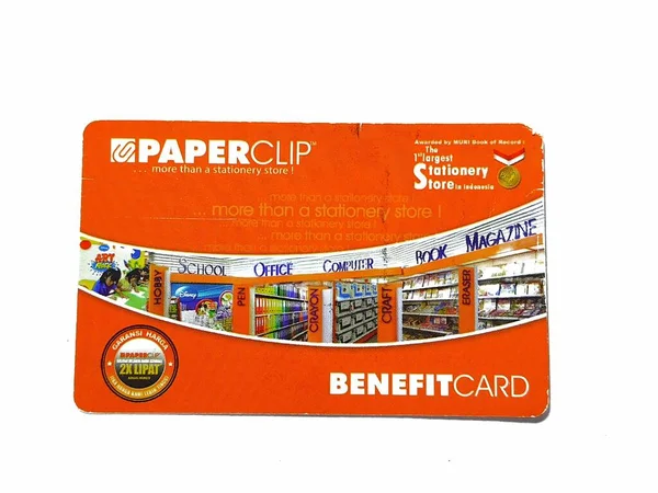 West Java, Indonesia on July 2022. Isolated photo of a loyalty card, Benefit Card Paperclip. With this card, every time you make a transaction at a Paperclip shop, you will get points that can be exchanged for shopping vouchers.