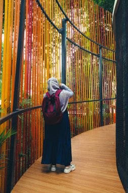 Jakarta, Indonesia in August 2022. Visitors who are lovers of flora and fauna visiting the Flona 2022 exhibition at the Banteng Field . Many families, lots of plant and food traders as well