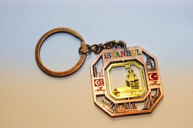 Jakarta, Indonesia in July 2022. Isolated white photo of an istanbul keychain, one of the souvenirs of tourists on vacation to Turkey.