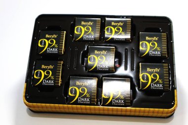 Jakarta, Indonesia on January 2023. Beryl's 99% Cacao Dark Chocolate from Malaysia. Ultimate dark chocolate made with 99% cacao for the best intensity of chocolate flavors. Pure Chocolate.