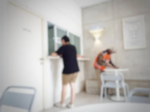 Defocused Blurred Photos People Who Fore Coffee Buyers Lining Order — Foto Stock