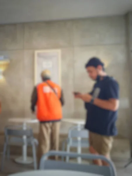 Defocused Blurred Photos People Who Fore Coffee Buyers Lining Order — 스톡 사진