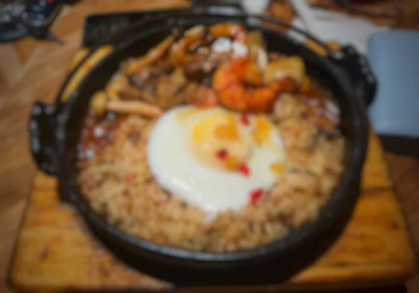 Defocused Blurry Photo Hot Plate Japanese Fried Rice Sunny Side — Fotografia de Stock