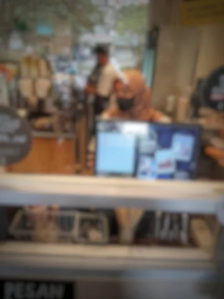 Defocused Blurred Photos People Who Fore Coffee Buyers Lining Order — 스톡 사진