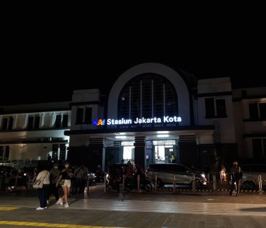 Jakarta, Indonesia in May 2022. At night in the Kota Tua Jakarta area, in front of the Jakarta Kota station.