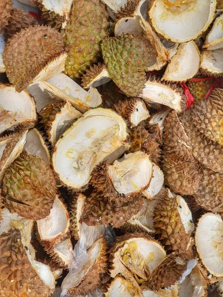 Desperdício Pele Seco Rodeado Moscas Pele Durian Contém Amido Pectina — Fotografia de Stock