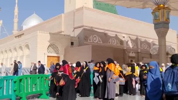 Medina Arabie Saoudite 1Er Mars 2024 Des Files Attente Pèlerines — Video