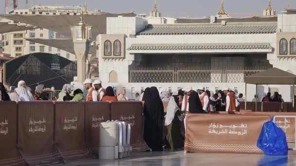 Medina Saudi Arabia March 2024 Queues Female Umrah Pilgrims All — Stock Video