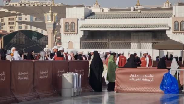 Medina Arábia Saudita Março 2024 Filas Peregrinos Umrah Femininos Todo — Vídeo de Stock