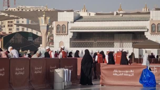 Medina Saudi Arabia March 2024 Queues Female Umrah Pilgrims All — Stock Video