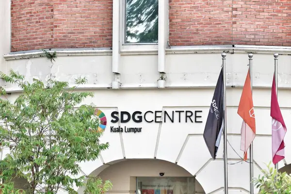 stock image Kuala Lumpur, Malaysia on May 23, 2023. Kuala Lumpur SDG Building Near Darat Merdeka. SUMMARY. SDG Center KL showcases Kuala Lumpur's commitment to the SDGs and its localization and exhibits partner