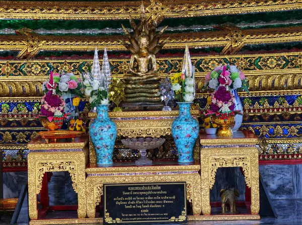 Bangkok, Tayland, 26 Temmuz 2023. Wat Pho 'daki tanrı ve tanrıça heykellerinin yanı sıra insanlar ve hayvanlar bu tapınağın her köşesine dağıldı. Yaslanan Buda 'nın Tapınağı