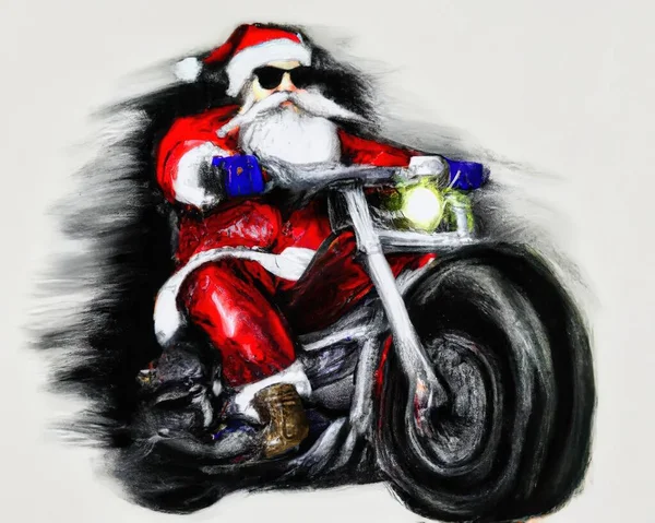 Święty Mikołaj Motocyklu Podczas Noszenia Okularów Przeciwsłonecznych — Zdjęcie stockowe