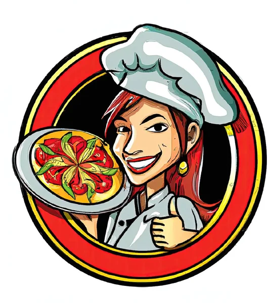 Koncepcja Logo Restauracji Szefa Kuchni Trzymającego Pizzę — Zdjęcie stockowe