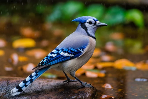 close up of outdoor blue jay bird
