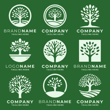 Ağaç logosu kümesi, doğa logo şablonu vektörü
