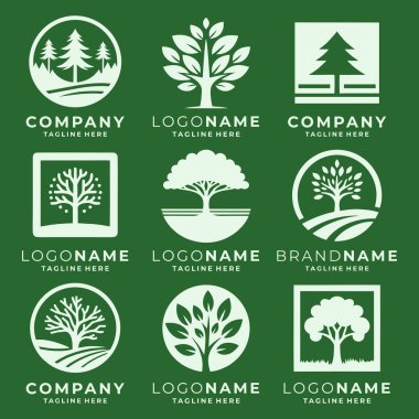 Ağaç logosu kümesi, doğa logo şablonu vektörü