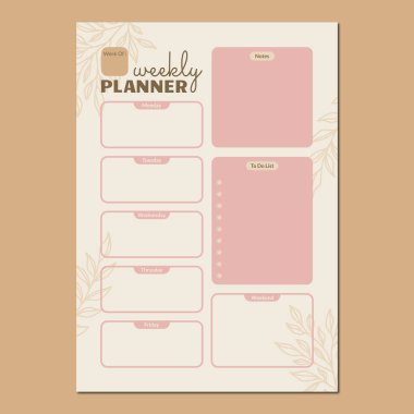 Haftalık planlama şablonu vektörü