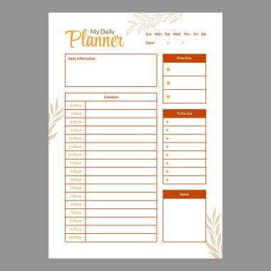 Düzenlenebilir günlük planlama şablonu vektörü asgari tasarım 