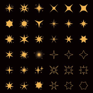 Katı ve dekoratif tasarımlar içeren bir dizi yıldız vektörü