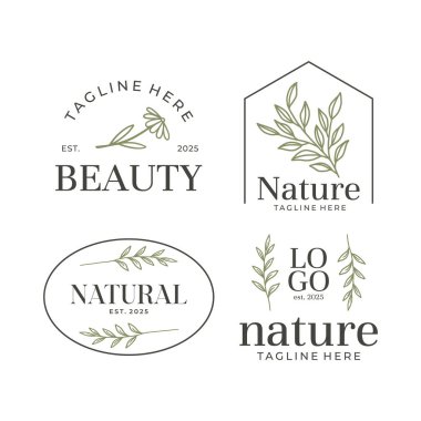 Set of botanical logo with leaves vector clipart