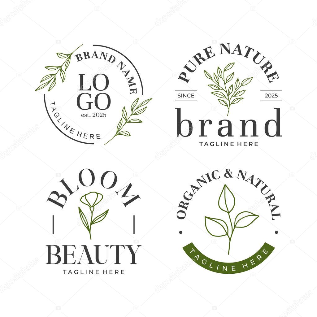 Set of botanical logo with leaves vector