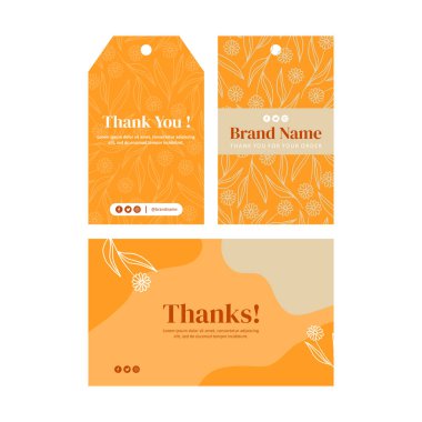  Çiçeksel teşekkür kartı ve etiket şablonunu yapraklı vektörle as