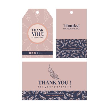  Çiçeksel teşekkür kartı ve etiket şablonunu yapraklı vektörle as