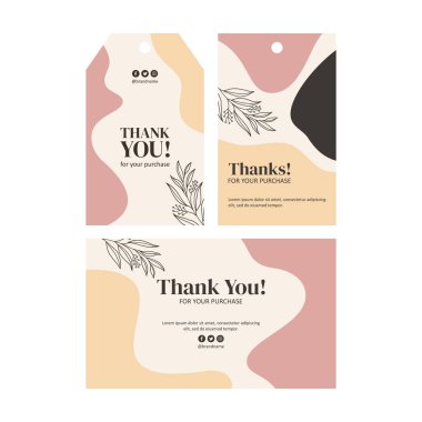 Teşekkürler kart ve etiket şablonu yapraklı vektör ile asılı