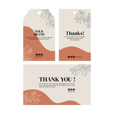 Teşekkürler kart ve etiket şablonu yapraklı vektör ile asılı