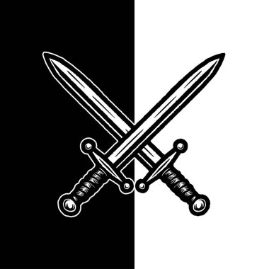  Crossed Swords Vintage Illustration, Monochrome Ortaçağ Silah Clipart for Logo, Tattoo, or Amblem Design